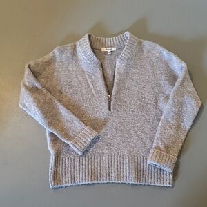 Madewell Light Gray V-Neck Quaryer Zip Sweater - XXS (fits like Small)